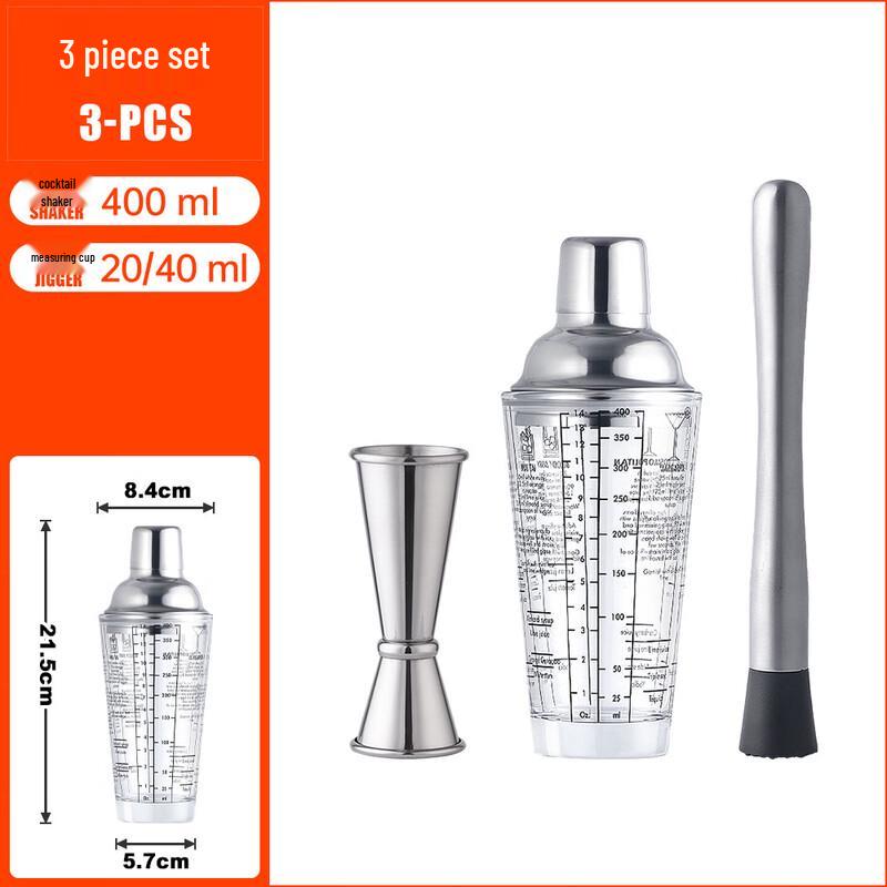 Handon 400ml Glass & Stainless Steel Cocktail Shaker Set