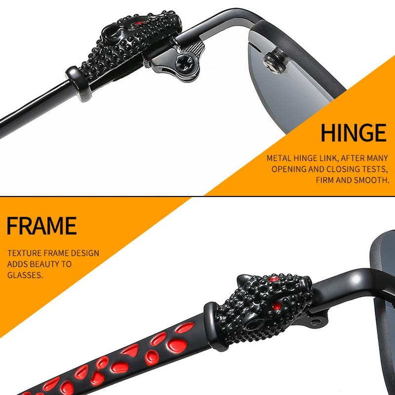 Vintage Rimless Small Square Sunglasses Women Men Luxury Brand Designer Metal Leopard Head Sun Glasses for Travel Driving
