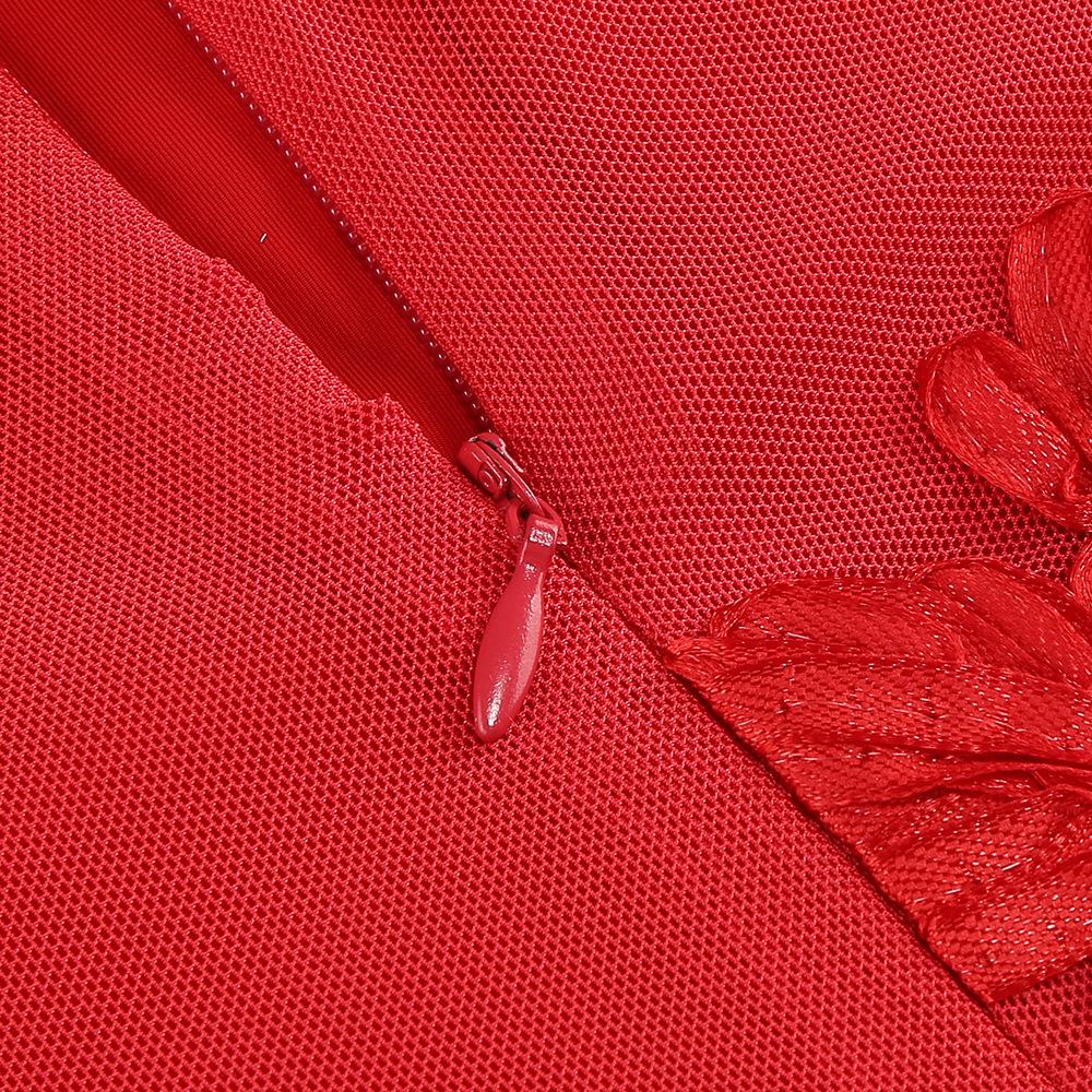 Elegant Red Halter Neck Evening Dress with Embroidered Detail