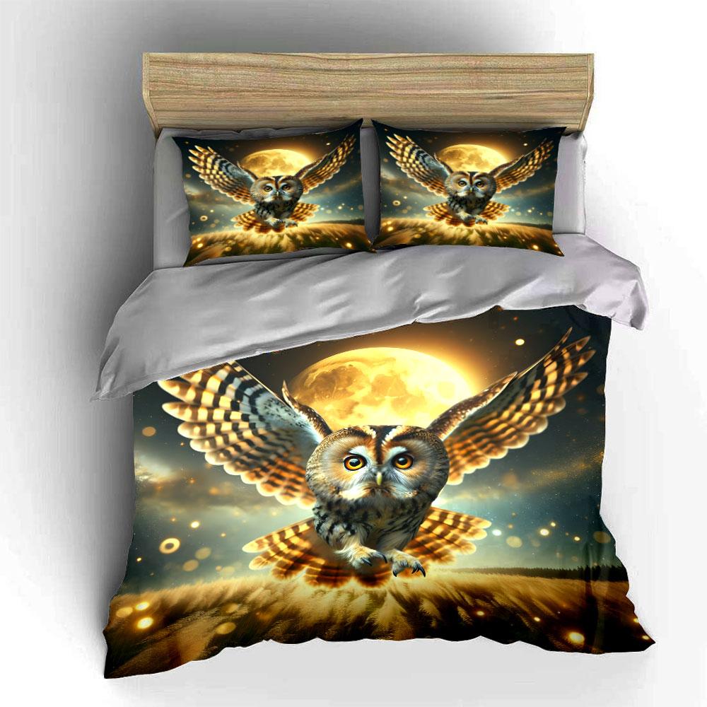 "Moonlit Owl Art Decor Set" Soft Skin-Friendly Bedding Set Includes 1 Duvet Cover And 2 Pillowcase Gift
