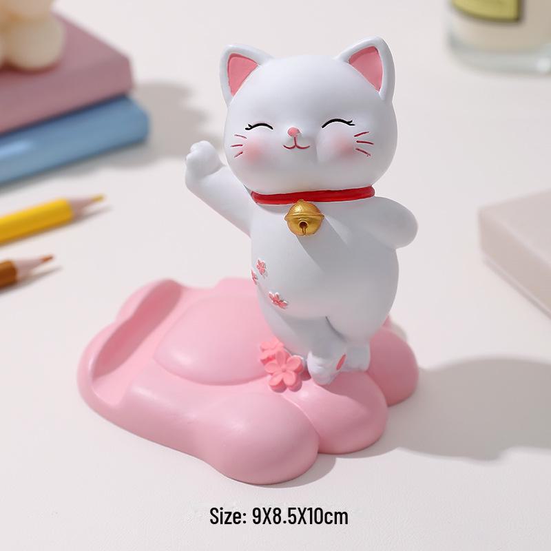 Adorable Lucky Cat Phone & Tablet Stand - Creative Cartoon Desktop Holder Ornament & Gift for Couples