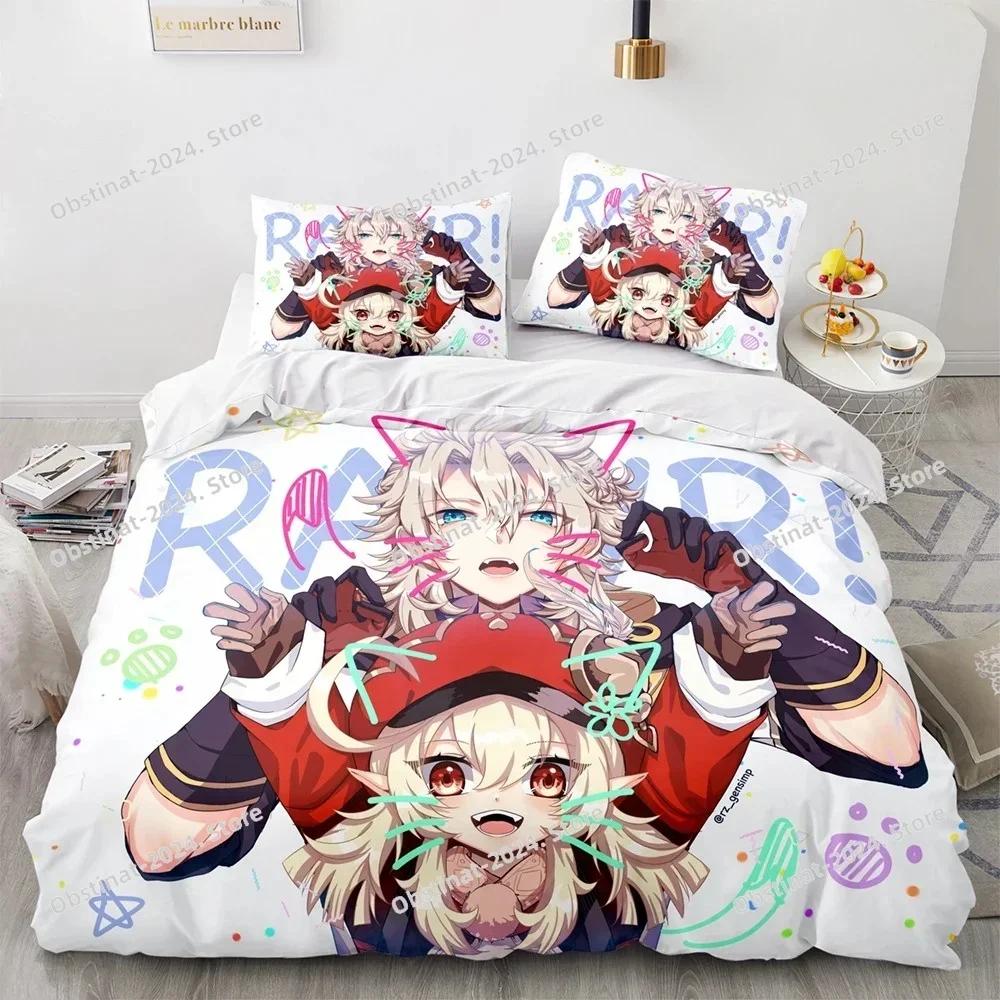 3D Genshin Impact Anime Game Bedding Set Printed Comforter Quilt Bed Cover Duvet Cover Pillow Case 3 Pieces Sets Kids Adult Size