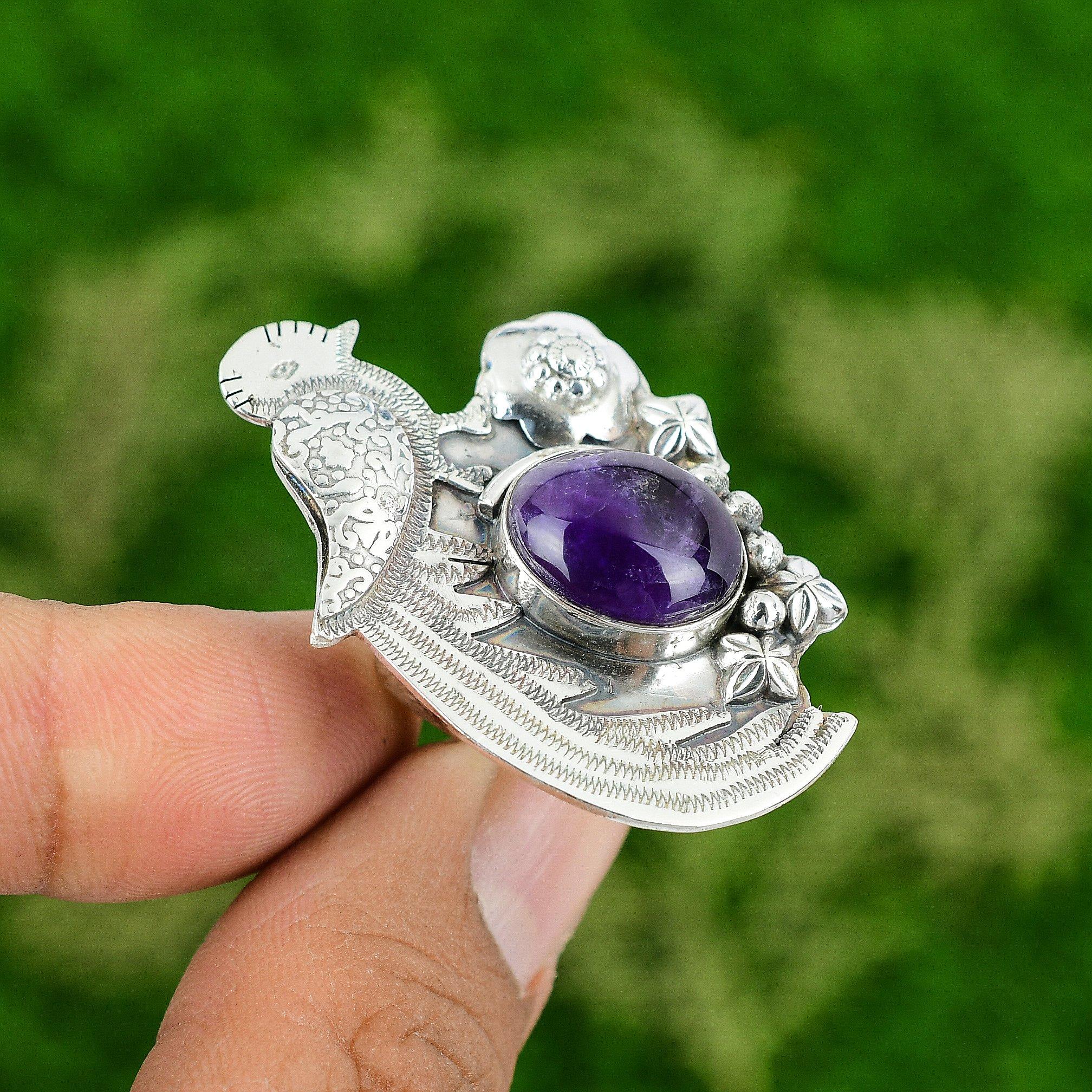 

Gift For Her Natural African Amethyst Stackable Bird Adjustable Ring 925 Silver Adjustable