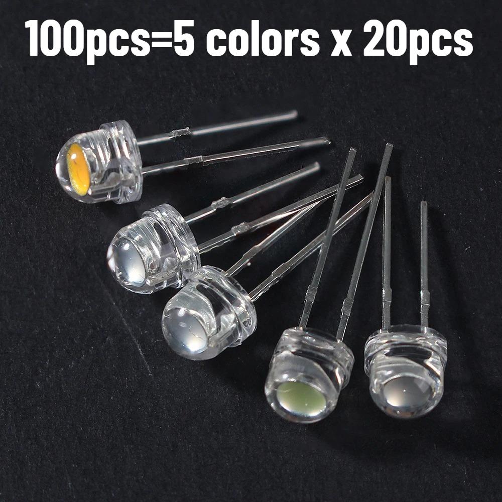 

5MM Straw Hat Light Emitting Diodes Electronics Kit F5 LED Diode Super Bright Big Core Chip White Green Red Blue Yellow for DIY