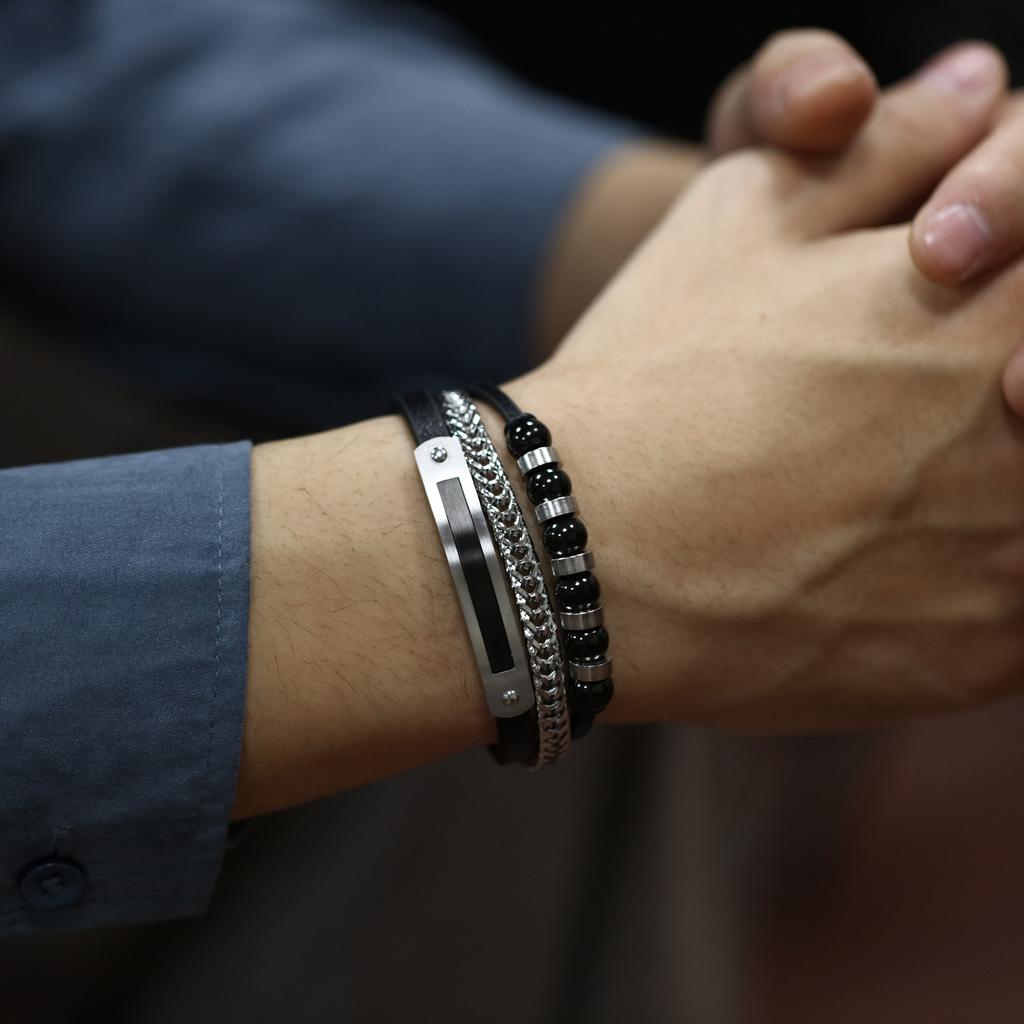 Europejska i amerykańska ręcznie robiona modna męska czarna asymetryczna skórzana bransoletka Wielowarstwowa męska tkana skórzana bransoletka