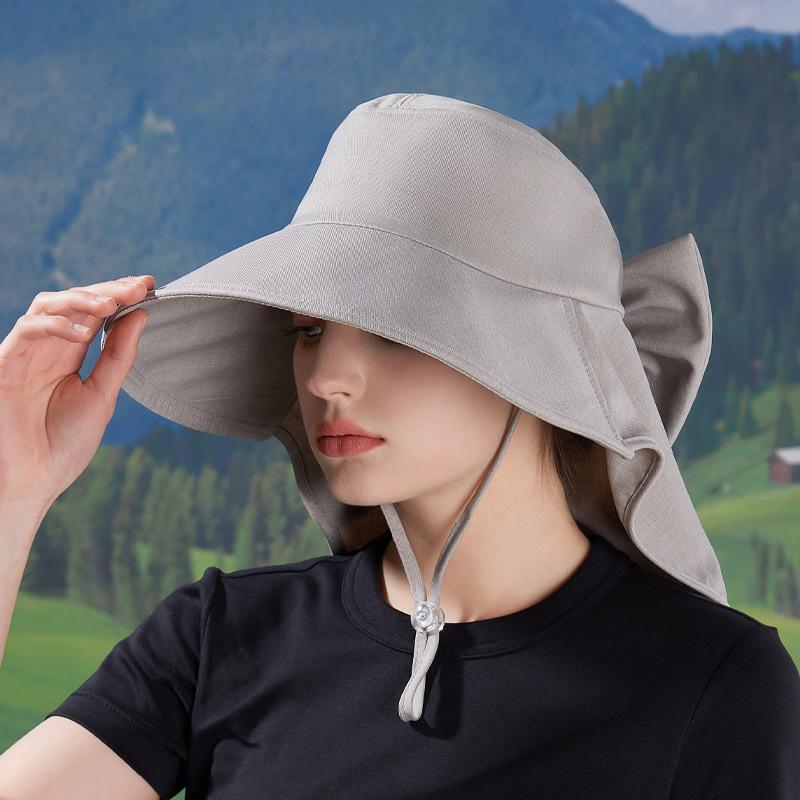 Spring and Summer Outdoor Sunscreen Sun Hat Fashion with Ponytail Hole Hat Women's Big Brim Shawl Neck Bucket Hat