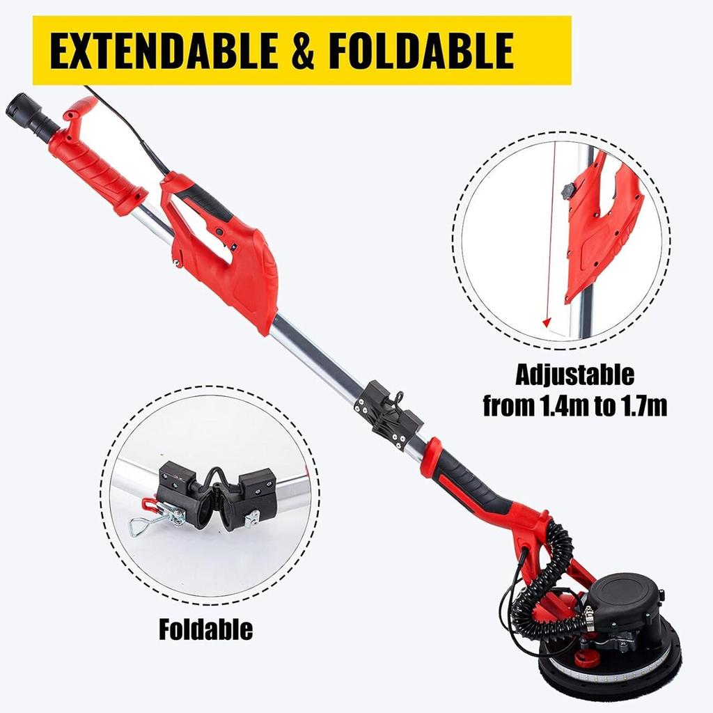 Drywall Sander 750W, Electric Drywall Sander, Foldable Sheetrock Sander, with Telescope Handle, Electric Sander, Variable Speed 800-1750 RPM, Wall