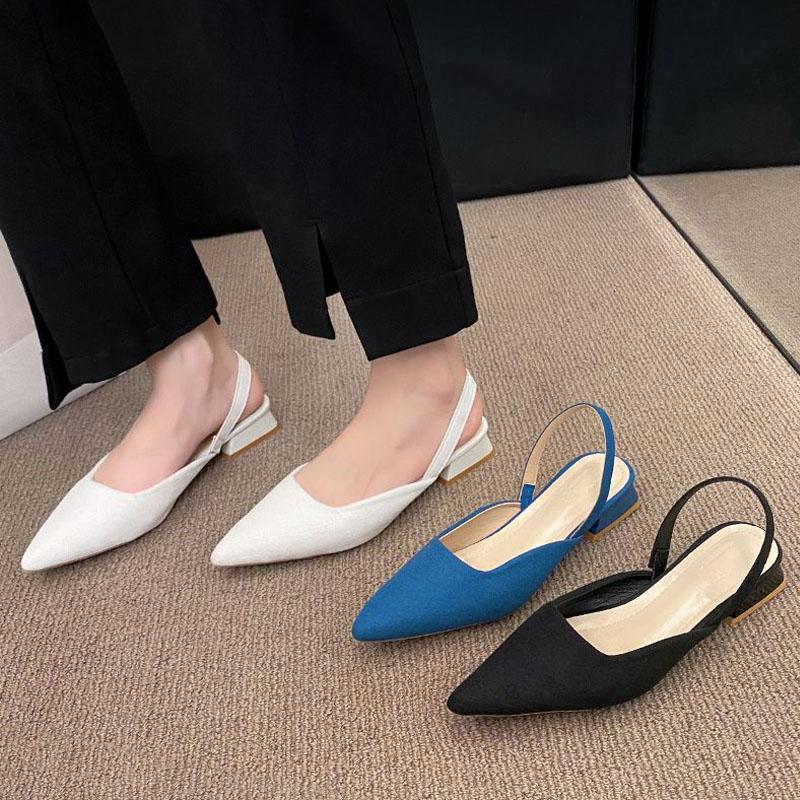 Vår Sommar Klackar Dammode Spetsig Tå Pumps Slingbacks Sandaler Bekväma Liten Klack Slip-on Skor Dam Vardagsskor