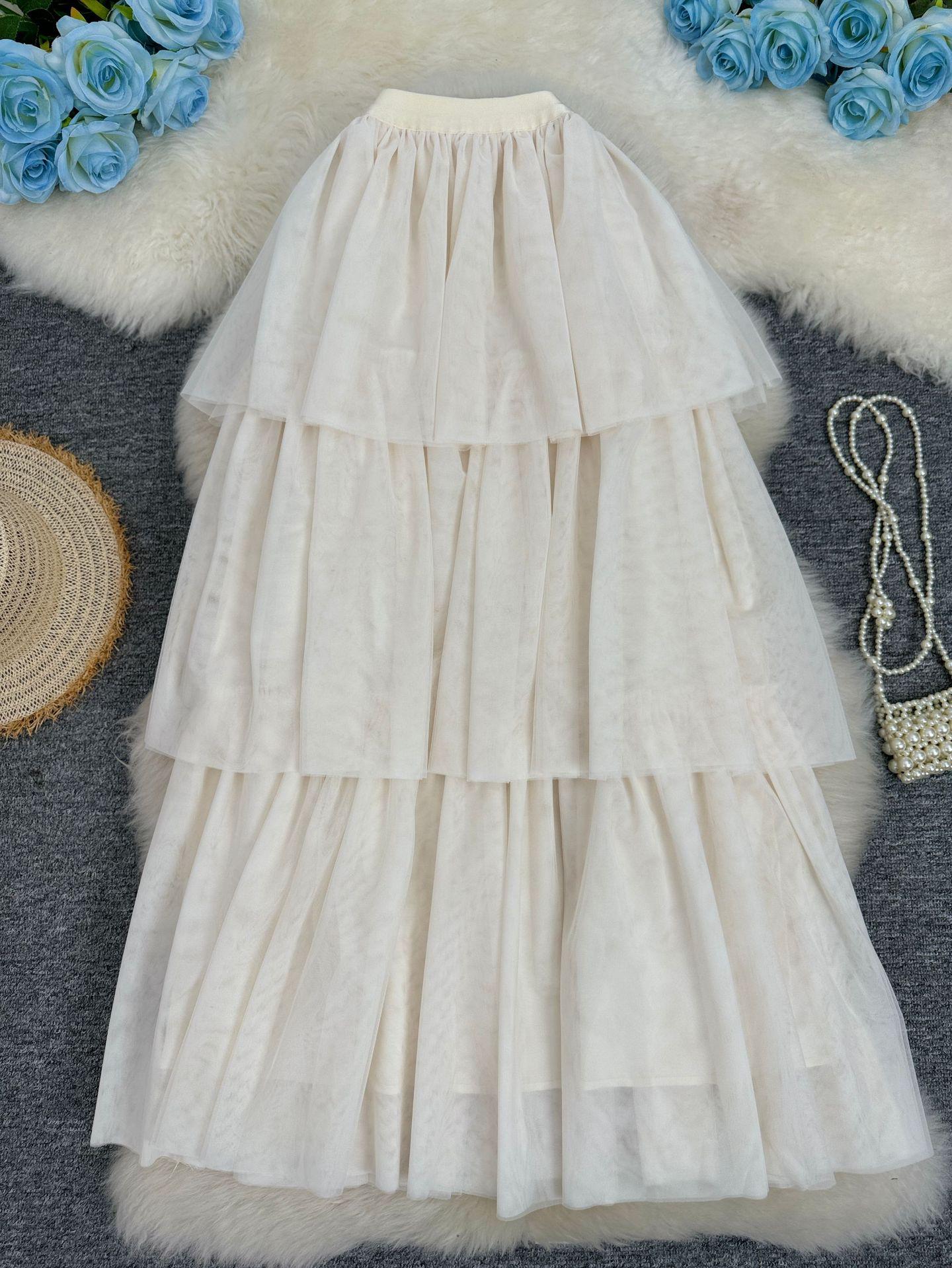 Versatile Multi-layer A-line Patchwork Mesh Skirt - Women s Mid-length One Size белый