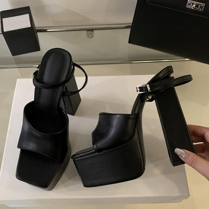 Liyke Runway Style Sexy Super High Heels Chunky Platform Sandals For Women Fashion Open Toe Buckle Strap Lady Party Banquet Shoe