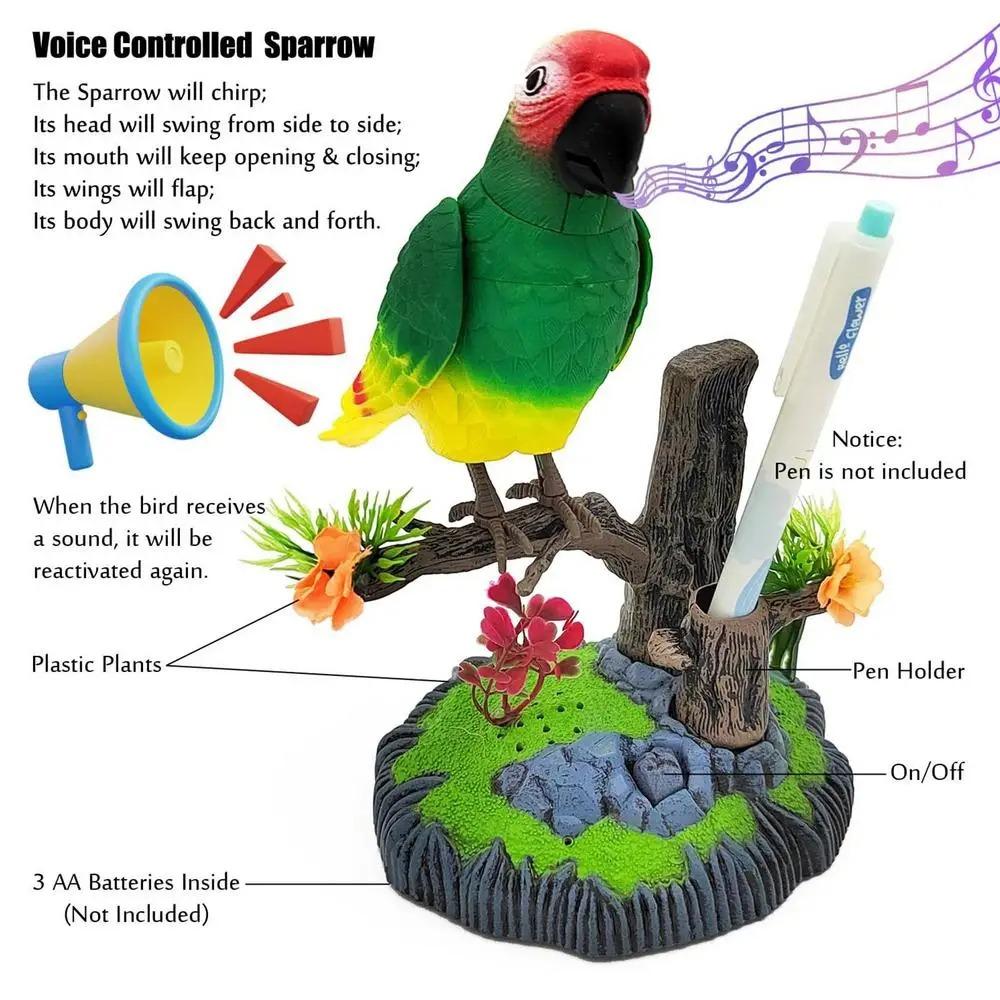 Simulation Electric Birds Toys, Desk Chirping Birds with Pen Holder, Decorative Realistic Pet Bird for School Bedroom Living Room