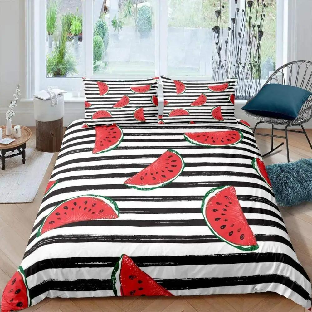 Red Watermelon Duvet Cover Watermelon Peel Summer Fruit Slices Patterned Teens Children Green Polyester Quilt Cover Decorations