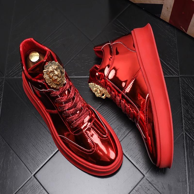 Fashion Red Bright Casual Shoes Men's New Thick Soles Bright Face Men's Shoes Youth 100 High Top Board Shoes In the Upper Short Boots 2