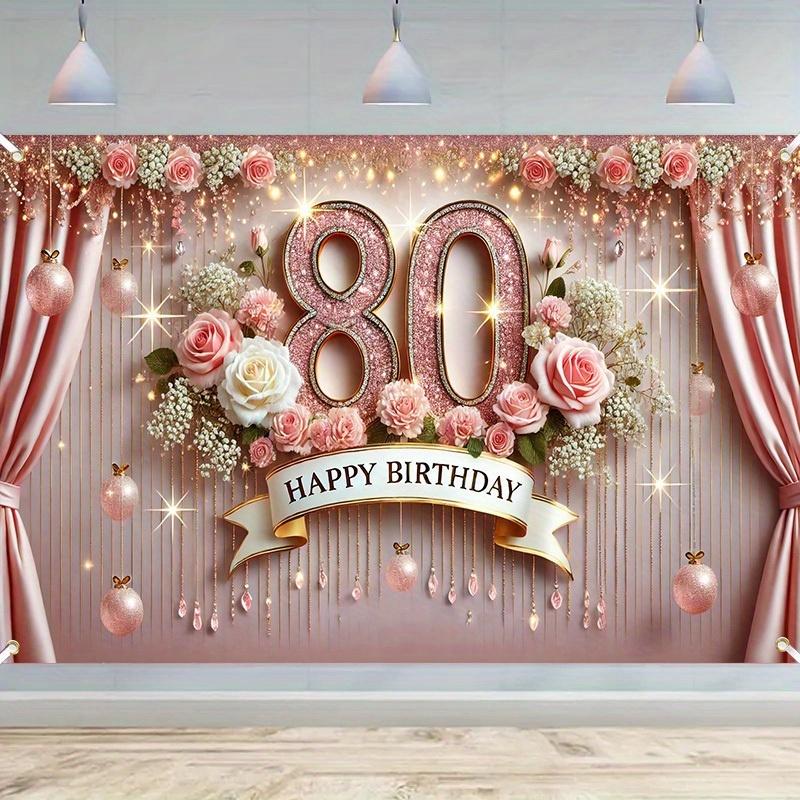 Elegante 80. Geburtstag Banner - Polyesterfaser, Roségold und Diamant Digitaldesign, Geburtstagsparty Dekoration
