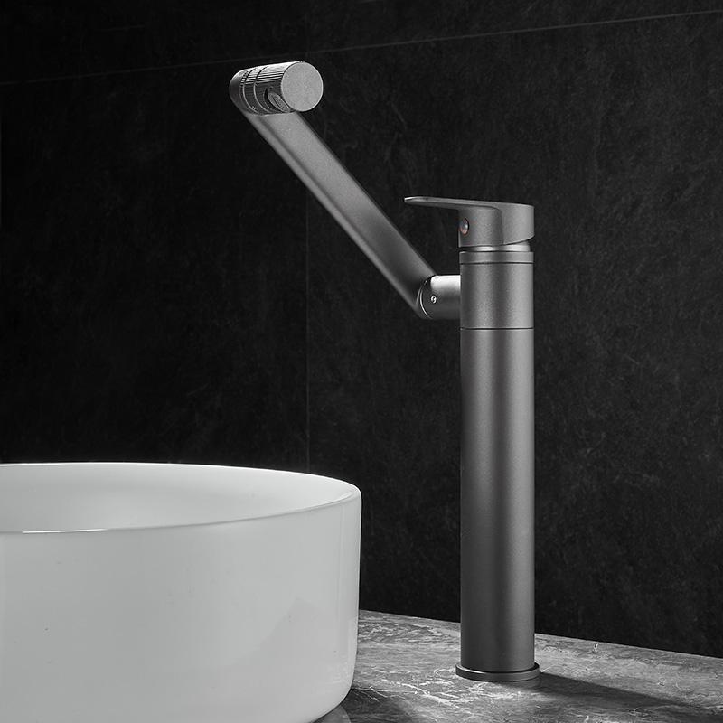 Gun Grey Bathroom Basin Faucet Deck Mounted Washbasin Faucet 360 Rotation Mix Hot And Cold Faucets Brass Sink Faucet