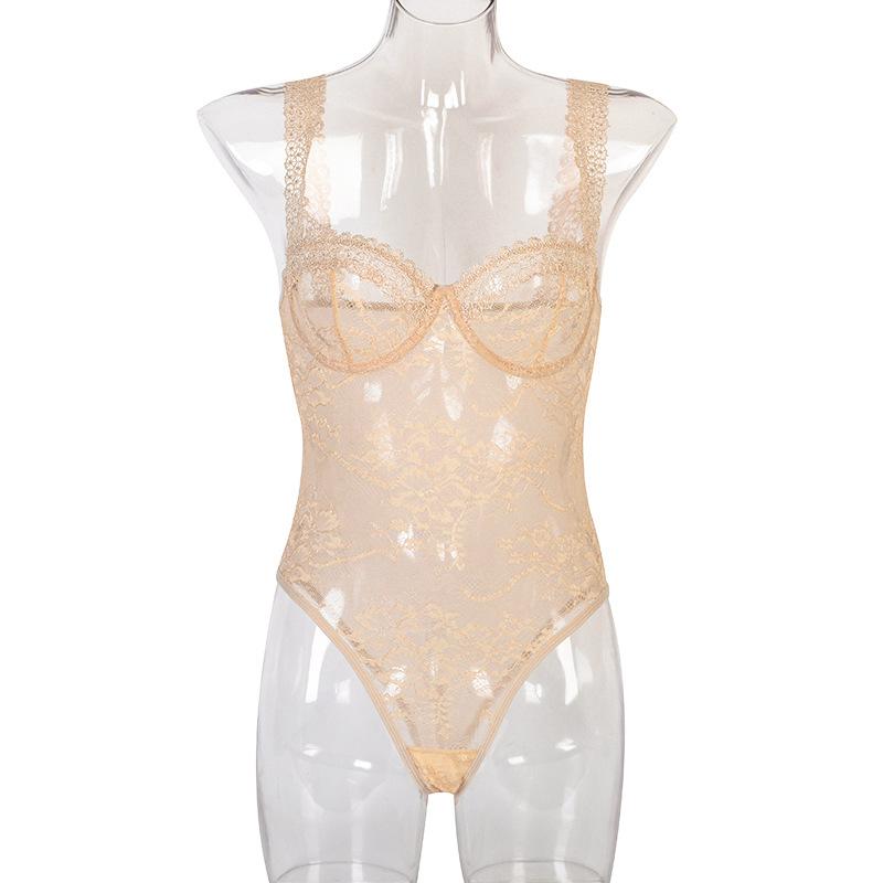 Erotische Dessous Damen-Body, sexy Spitzen-Blumen-Body mit bequemer Passform