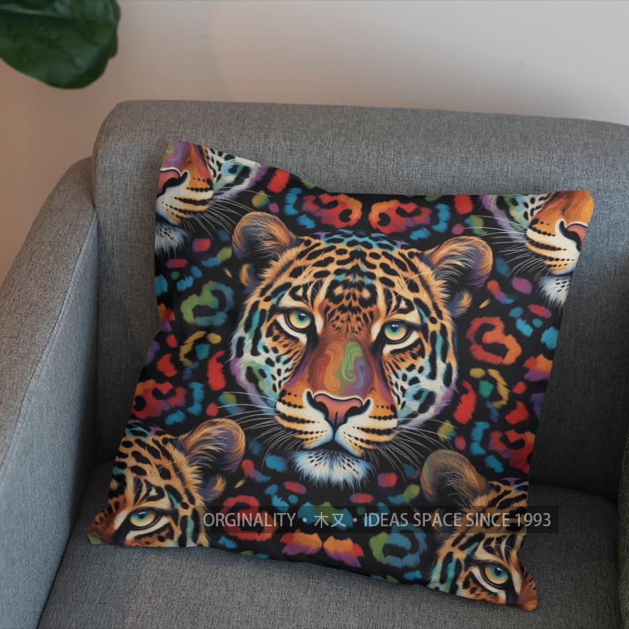 2D Colorful Geometric Jaguar-Printed Pillow Cover Pattern Cushion Cover Suitable For Sofa Bedroom Car Pillow Cover
