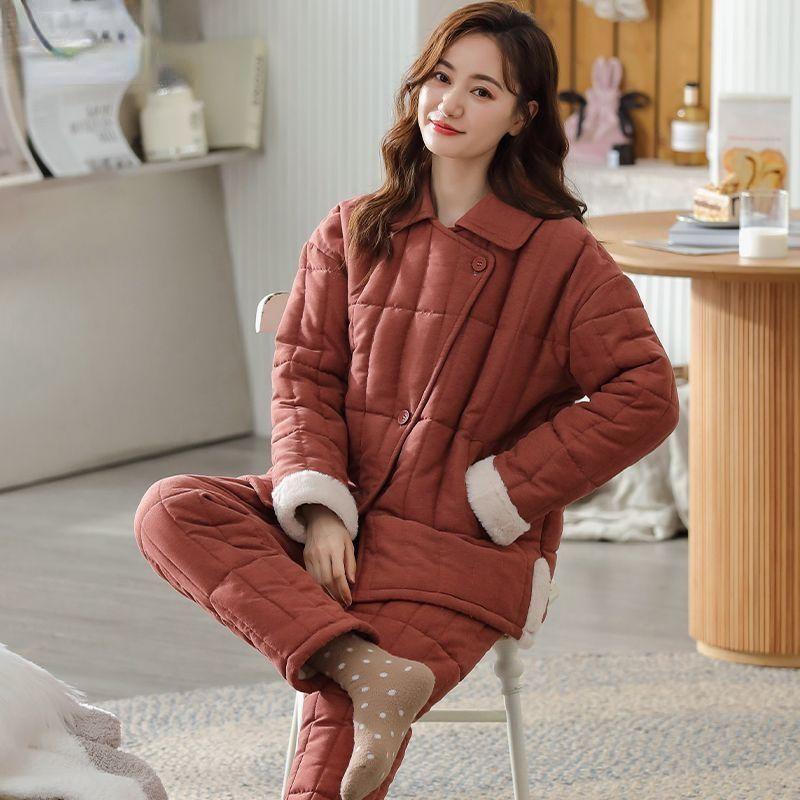 Нові жіночі піжами осінь-зима Теплий одяг з бавовняною підкладкою Тришаровий бавовняний одяг для сну Великий розмір Домашній одяг