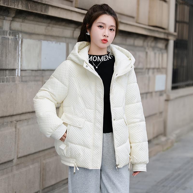 

Женская корейская короткая хлопковая куртка с капюшоном 2023 - Свободный крой, Толстая, Зимнее пальто маленького размера L (90-115 lbs)