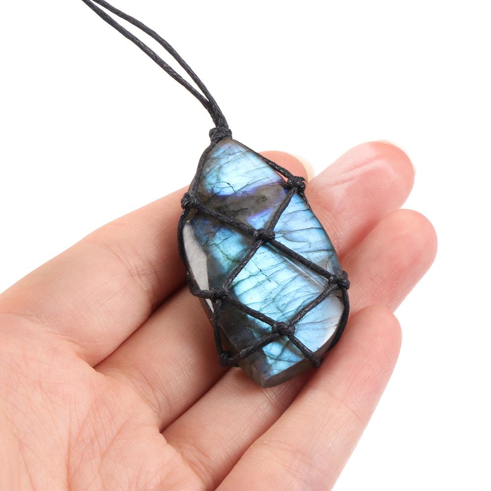 Dragons Heart Labradorite Necklace Natural Stone Pendant Wrap Braid Yoga Macrame Necklaces Men Women Energy Necklace Jewelry