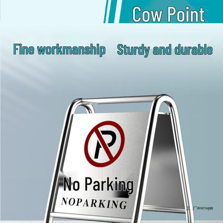 Stainless Steel No Parking, Caution Slippery, A-Frame Folding Sign