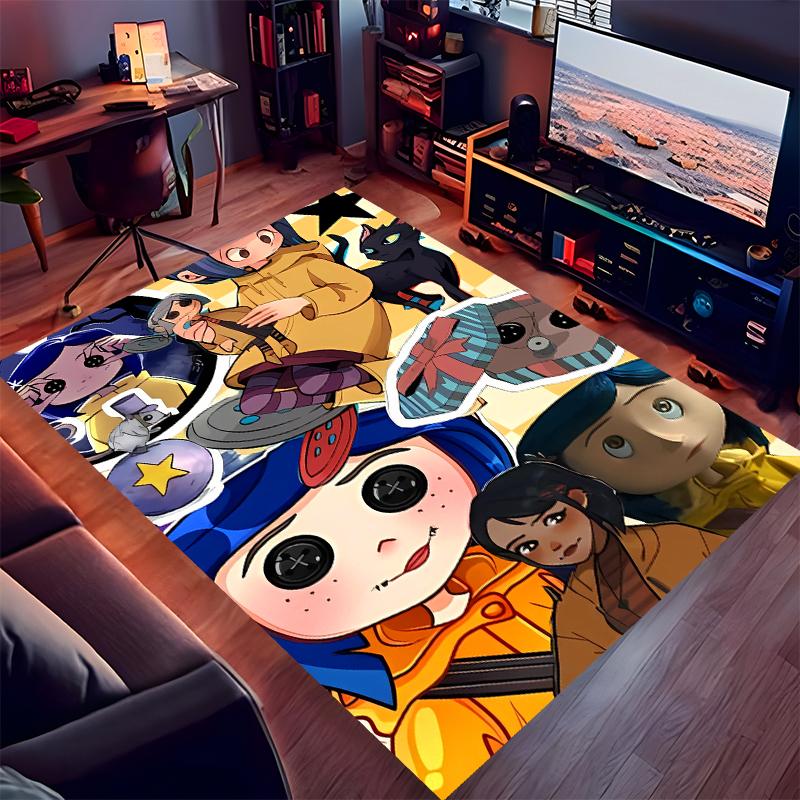 1 Stück Coraline Print Teppich - Weich, Waschbar, Rutschfest, Indoor-Matte für Bürostühle, Wohnzimmer, Home Office, Dekorativer Teppich
