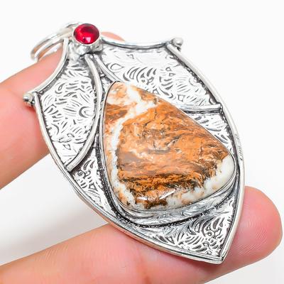 Natural Lemon Chrysoprase, Garnet 925 Sterling Silver Gift Pendant 2.84" P6l17