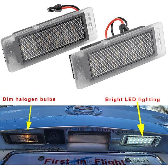 Xenon White LED License Plate Lights for Buick Encore Verano Enclave Envision LaCrosse Cadillac CTS XTS SRX ELR Chevy Equinox GMC Acadia Terrain Rear