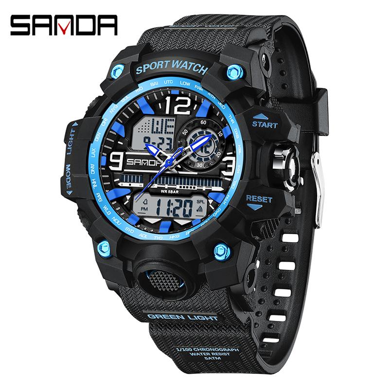 SANDA G-Style Ladies Watches Waterproof Outdoor Casual Clock Sports Military Women Watch Quartz Digital Dual-display Wristwatch