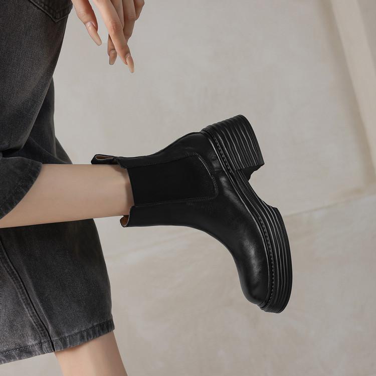 Fashion New Autumn/winter Genuine Leather Women Boots Round Toe Shoes for Women Fashion Platform Boots Women High Heels Chelsea Boots