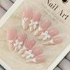 10pcs French Pearl Heart Bow Pink Handmade Fake Nails Medium Length Press On Nails For Women