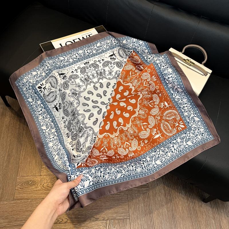 70 Silk Scarves, Square Scarves, High-End Sense, Fashionable And Versatile, Professional Imitation Silk, Small Scarves, Retro Printed Silk Scarves