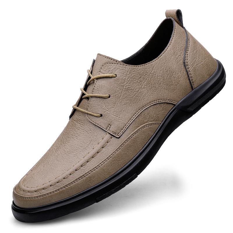 Men s Casual Lace-Up Round Toe Cowhide Leather Loafers 45