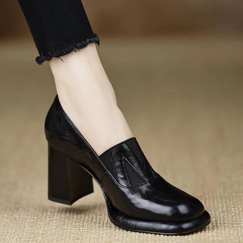 Fashion British style thick soles with round head small shoes 2024 spring and autumn new French not tired feet Mary Jane high heels