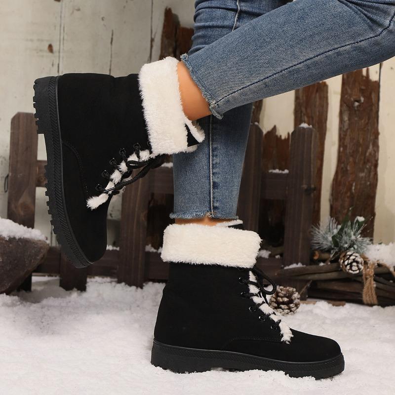 Snow boots winter new thick heel piled thickened strap large size 44 fluffy snow boots