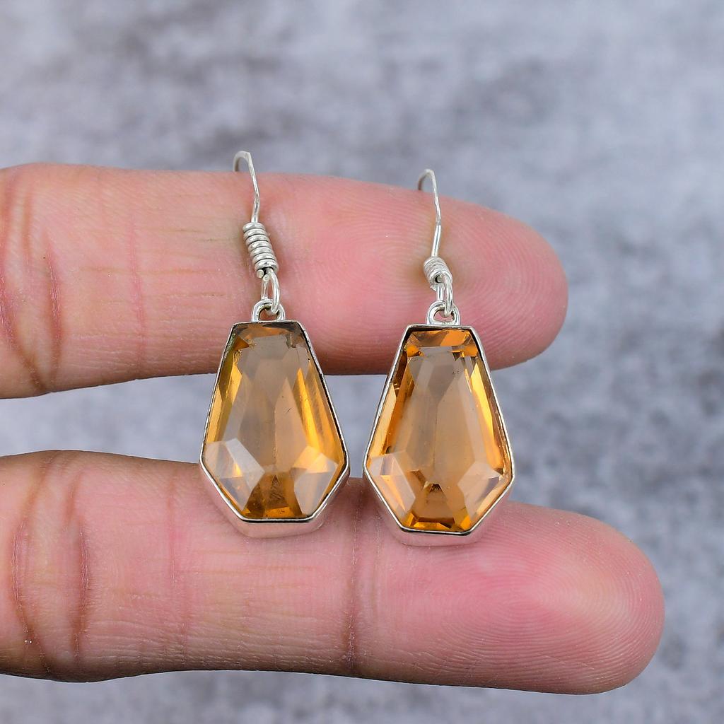 Honey Topaz Gemstone Handmade 925 Sterling Silver Jewelry Earring 1.58" M-365