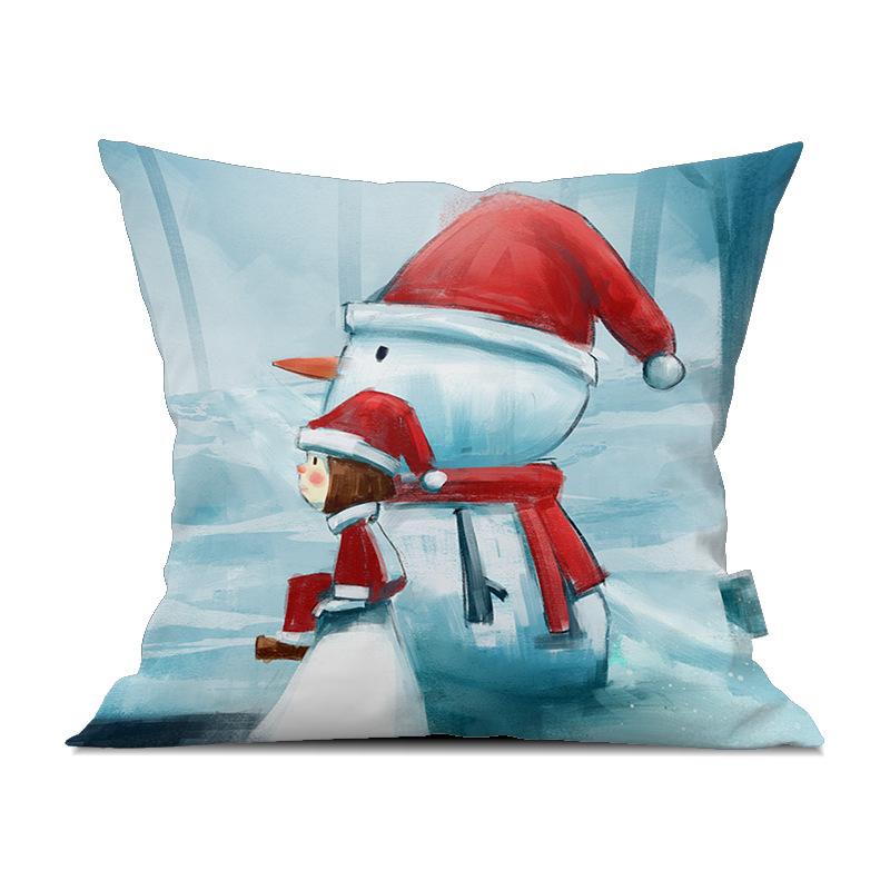 Cute Cartoon Snowman Santa Claus Printed Pattern Cushion Cover for Home Living Room Sofa Bedroom Decoration Pillowcase