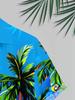 [Printed Design – Not Textured] Men's Casual Bright Blue Parrot and Coconut Tree Beach All-Over Print Shirt, a Perfect Gift