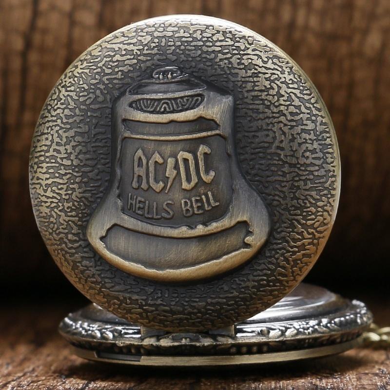 Antique Steampunk ACDC Hells Bell Quartz Pocket Watch Retro Necklace Pendant