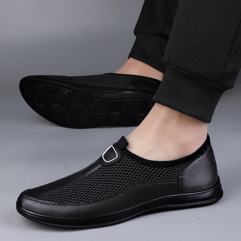 New Arrival Summer Split Leather and Mesh Loafers Men Casual Sewing Sneakers Male Flats Moccasins Soft Handmade Stitching Shoes
