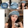 Vintage Denim Beret Hat For Women Summer Washed Style Retro Cap With Embroidery