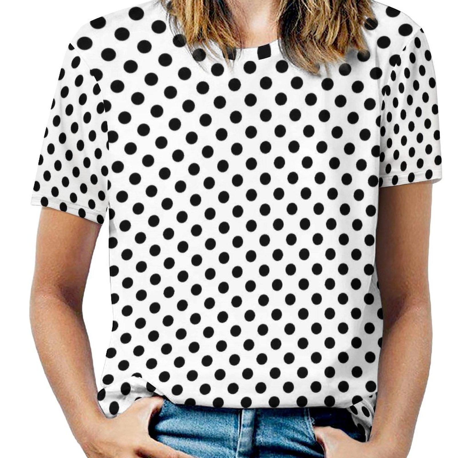 

Черно-белая футболка в горошек с круглым вырезом и ретро-принтом, свободные футболки с коротким рукавом, футболки в уличном стиле для женщин, топы с пляжным дизайном L