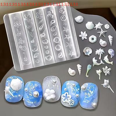For Nail Art 3D Starfish Jellyfish Sea Shell Conch Animal Motifs Manicure Stamping Tools Ocean Series Silicone Mold