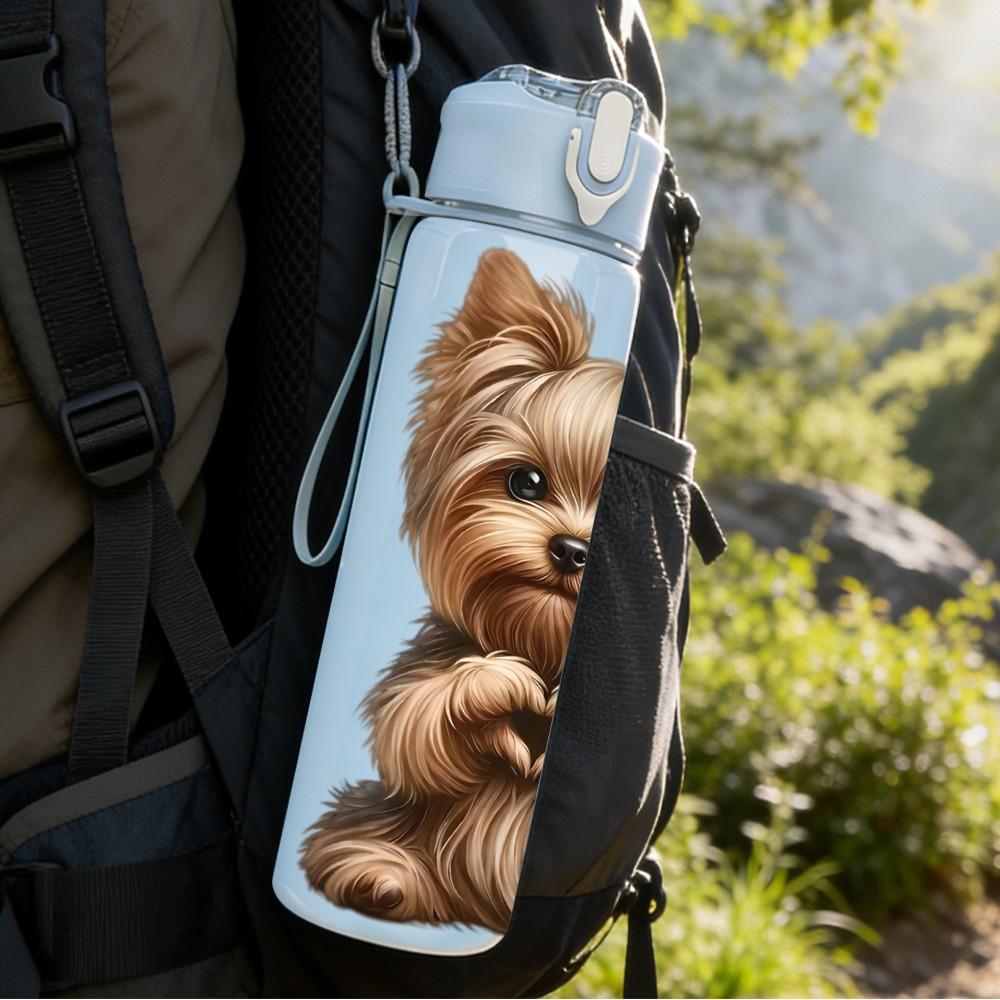 1PC Cute Yorkshire Puppy Portrait 750ml Color Plastic Sports Water Bottle Leakproof Flip Straw Lid Suitable for Sports Office Home Use