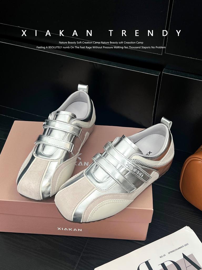 Real Soft Leather Inner Height Increase 3cm Velcro Hollow Sports Mary Jane Shoes Women's Summer Versatile Casual Moral Training Shoes Tide