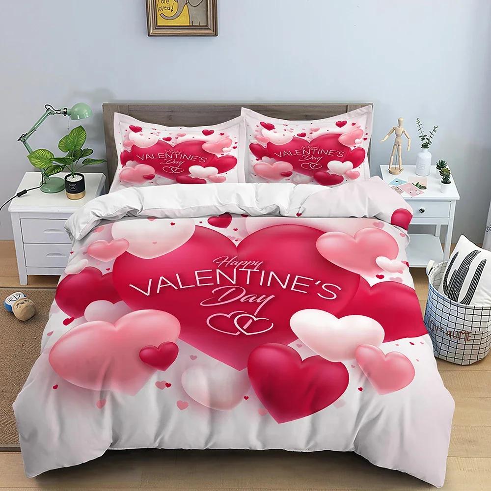 3D Love Heart Valentines Gift Comfortable Duvet Quilt Cover Pillowcase Bedding Set Children Bedroom Decoration Home Textile