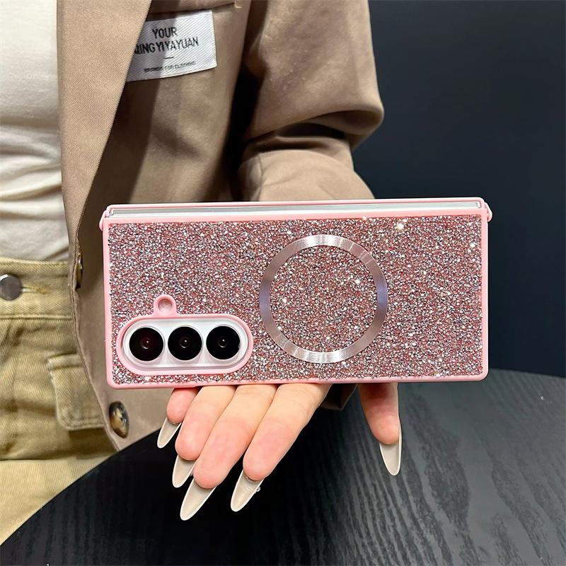 Luxuriöse Magnetische Strass Diamant Handyhülle Für Samsung Galaxy Z Fold 7 6 5 4 3 5G Magsafe Die Glänzende Diamant Stoßfeste Abdeckung
