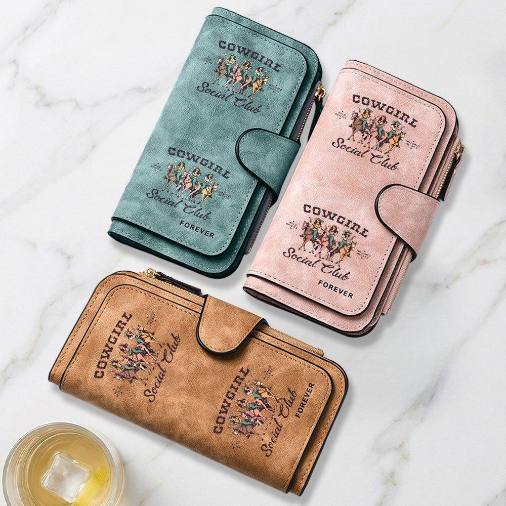 Unisex Cowboy Social Club Horseback Riding Party Printed Long Wallet Multifunctional Portable Snap Coin Purse Perfect Birthday Gift Daily Use