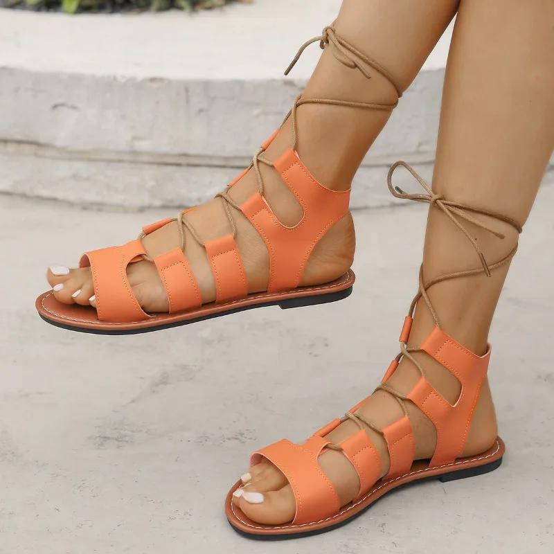 Mode 2025 Damen Modetrend Rutschfeste Verschleißfeste Sandalen Bequeme Weichsohlige Designer Riemchen Flache Sandalen Damenschuhe
