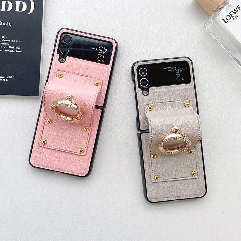 Applicable To Samsung Zflip4 Mobile Phone Case F7110 Folding Screen W24flip Bracket Leather Flip5 High-end Hard Case